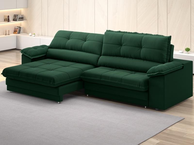 Sofá com Carregador Usb Retrátil Reclinável Monaco 2,90m Velosuede Verde - Netsofas - 1