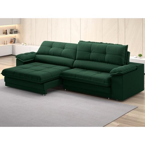 Sofá com Carregador Usb Retrátil Reclinável Monaco 2,90m Velosuede Verde - Netsofas