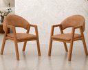 Ver imagem 2 de Conjunto Mesa de Jantar 1,20m Amadeirada com 4 Cadeiras em Corino Caramelo e Base de Madeira – Linha