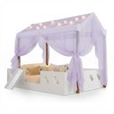 Ver imagem 1 de Cama Casinha Montessoriana Isa MDF + LED + Voal Lilás + Escorregador + Colchão Casal Kids - Branco
