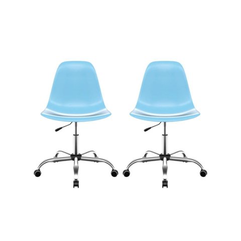 Kit com 2 Cadeiras Eames Office Cromada Azul Claro Moderna para Escritório e Estudo