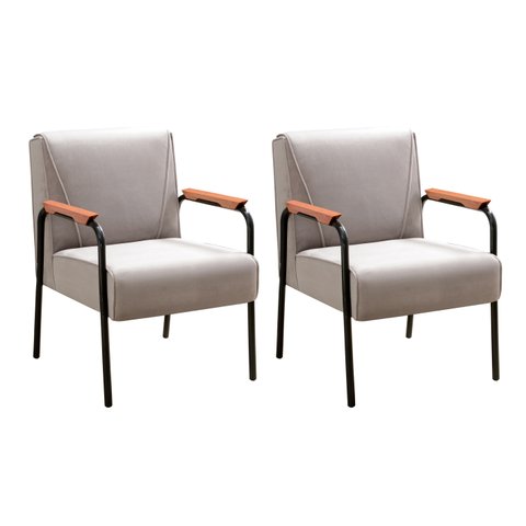 Kit 2 Poltronas Decorativas Jade Braços Fixo para Sala de Estar, Recepção - Veludo Capuccino