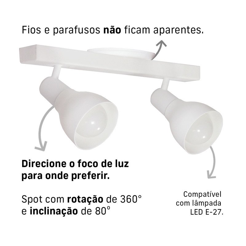 Luminária Trilho Spot Duplo com Canopla 2 Lâmpadas Direcionáveis E27 Cor:branco - 3