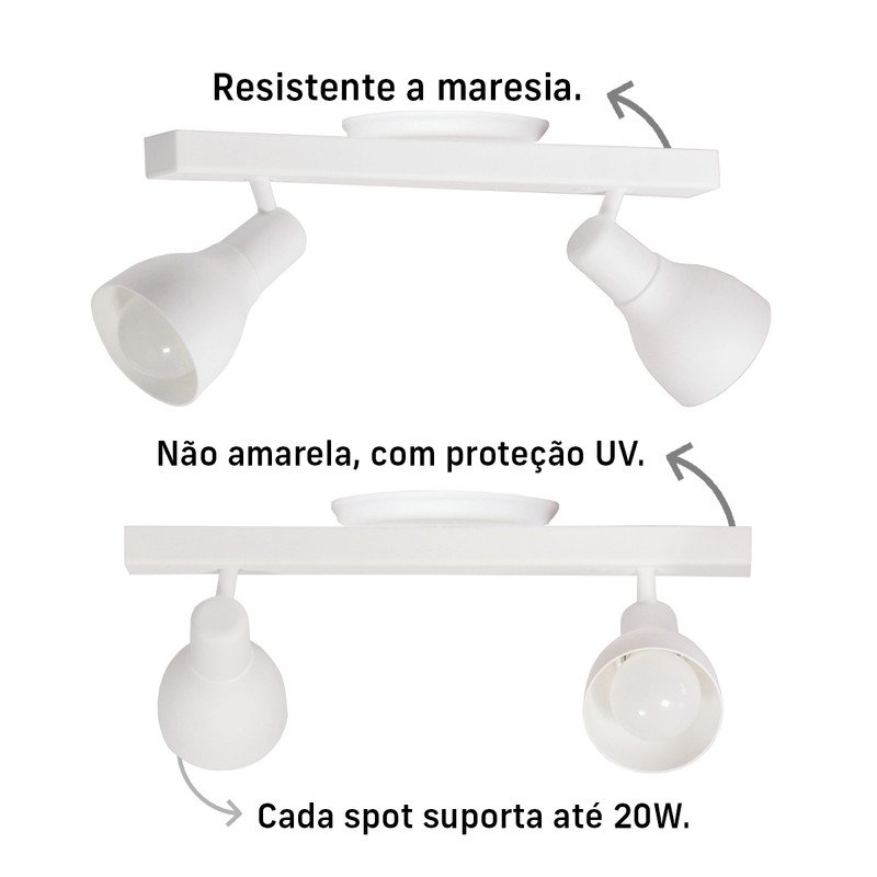 Luminária Trilho Spot Duplo com Canopla 2 Lâmpadas Direcionáveis E27 Cor:branco - 4