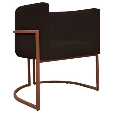 Poltrona Decorativa Recepção Luna Base de Ferro Bronze - Marrom Corino