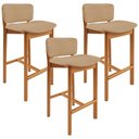 Ver imagem 1 de Kit 03 Banquetas Alta para Cozinha Sala de Jantar Bar Dara L02 Linho Bege Escuro - Lyam Decor