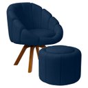 Ver imagem 1 de Kit Poltrona Decorativa Orgânica Flora Base Giratória com Puff Bouclê - Sofa Store:bouclê Azul Marin