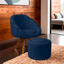 Ver imagem 2 de Kit Poltrona Decorativa Orgânica Flora Base Giratória com Puff Bouclê - Sofa Store:bouclê Azul Marin