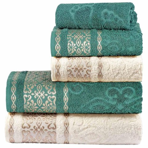 Jogo de Banho Toalhas Malau Decorado 5 Peças Verde