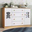 Ver imagem 1 de Cômoda Infantil 125cm 2 Portas com Vidro e 4 Gavetas Teddy Multimóveis Mp4490 Madeirado/branco