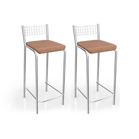 Kit 2 Banquetas Sala Jantar Gênova 1B705CR 2 Un Cromado/Linho Capuccino - Kappesberg