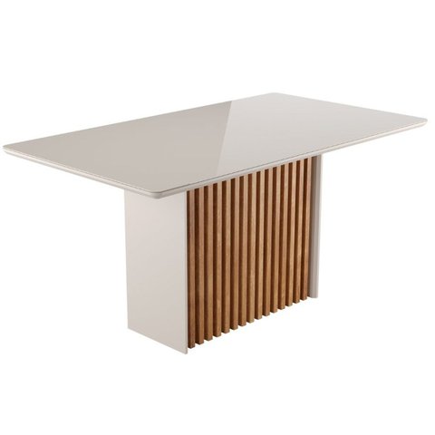 Mesa Jantar Largha 80,5cm x 90 cm Vidro Cris Branco/Mel/Off White