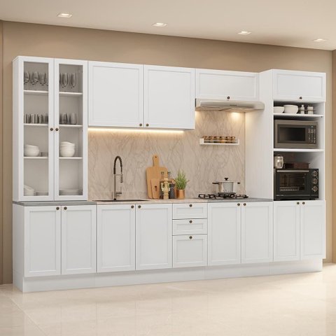 Armário de Cozinha Completa 340 cm Branco Vik Madesa 01