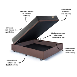 Cama Box Casal Baú Suede  com Colchão Adapto Ecoflex Mola Ensacada 138x188 - 5