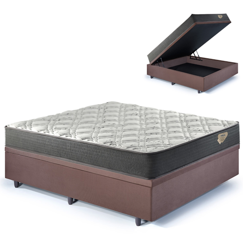 Cama Box Casal Baú Suede  com Colchão Adapto Ecoflex Mola Ensacada 138x188