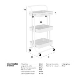 Carrinho organizador multiuso quarto banheiro 3 prateleiras - 7