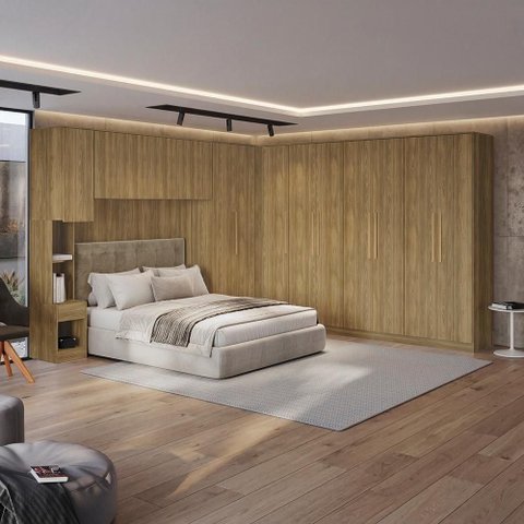 Quarto Modulado Adapt 14 Portas 7 Gavetas MDP 690cm Nogueira