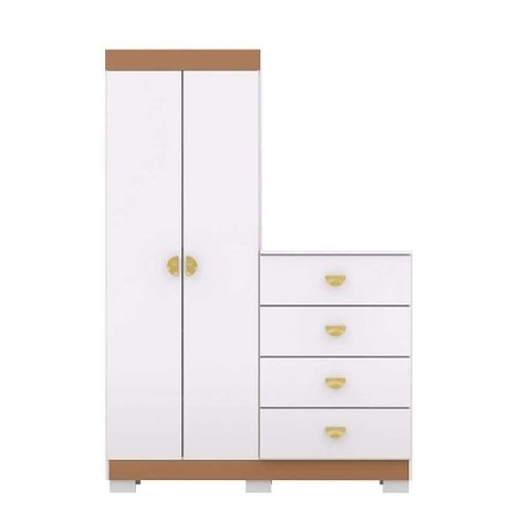Cômoda Roupeiro Cristal 4 Gavetas MDP Puxador Concha Branco Vila Rica