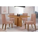 Ver imagem 1 de Sala Jantar Mesa Berlim Tampo Curvo 90cm+4 Cadeiras Dafne Madeira Naturale - Capuccino/linho