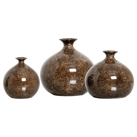Trio de Vasos de Cerâmica Marrom para Decoração de Sala Maia Petra