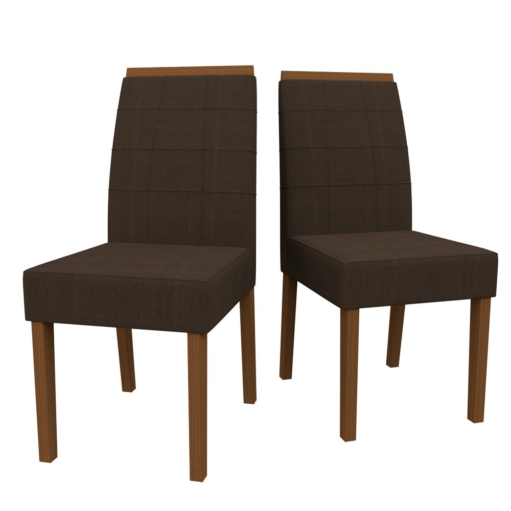 Conjunto Com 2 Cadeiras Para Sala de Jantar Isis Amendoa Veludo Café LO02 New Ceval 13034/329 - AMEN