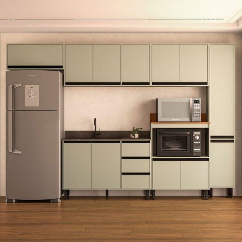 Cozinha Completa Koya 12 Portas 3 Gavetas 40250032 Verde Oliva - Politorno