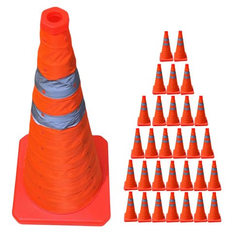 Cone Obra Retratil Kit 30 Uni Sinalizador Estrada Guarda Dobravel Pratico Viario Segurança Portatil 