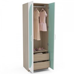 Guarda-Roupa Infantil Fox 2 Portas 2 Gavetas Legno Salinas/Verde Bellagio/Branco - Politorno - 3