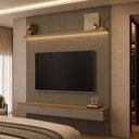 Ver imagem 3 de Painel Ripado para TV 85 pol com Bancada Orgânica e Prateleira LED 219cm Slats L05 Tauari Gris Fosco