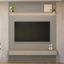 Ver imagem 4 de Painel Ripado para TV 85 pol com Bancada Orgânica e Prateleira LED 219cm Slats L05 Tauari Gris Fosco