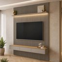 Ver imagem 1 de Painel Ripado para TV 85 pol com Bancada Orgânica e Prateleira LED 219cm Slats L05 Tauari Gris Fosco
