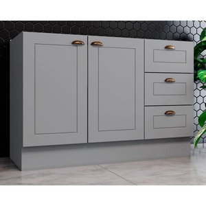 Módulo Cozinha Henn Americana Balcão 2 Portas e 3 Gavetas P/ Pia 120cm S/tampo Cinza