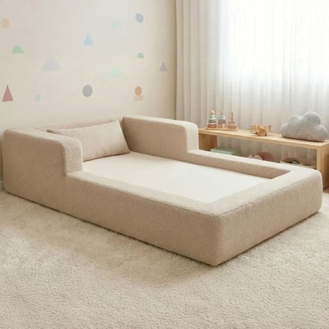 Cama Montessoriana Berço Aconchego 118x178x25 Boucle Bege – Keiko