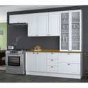 Ver imagem 1 de Cozinha Compacta Modulada 5 Peças 8 Portas 5 Gavetas Tampo Amadeirado Emily Espresso Móveis Branco/HP/Nature