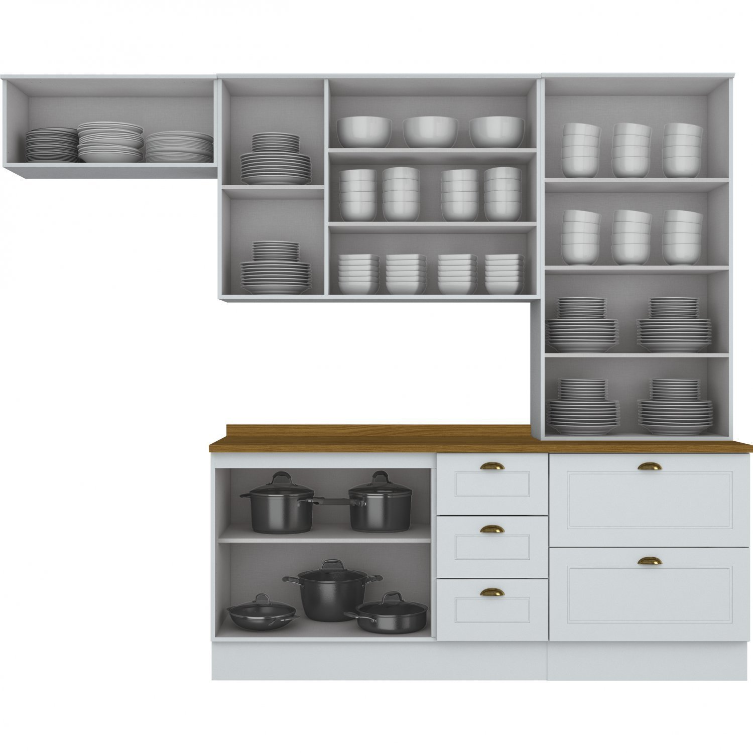 Cozinha Compacta 5 Peças 8 Portas 5 Gavetas Tampo Amadeirado Emily Espresso Móveis - 3
