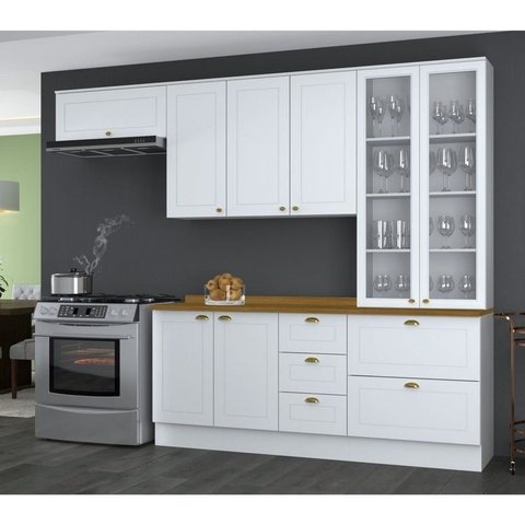 Cozinha Compacta Modulada 5 Peças 8 Portas 5 Gavetas Tampo Amadeirado Emily Espresso Móveis