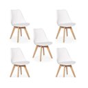 Ver imagem 1 de Conjunto C-5 Cadeiras Charles Eames Leda Saariem Design Wood Estofada Base Madeira - Branca