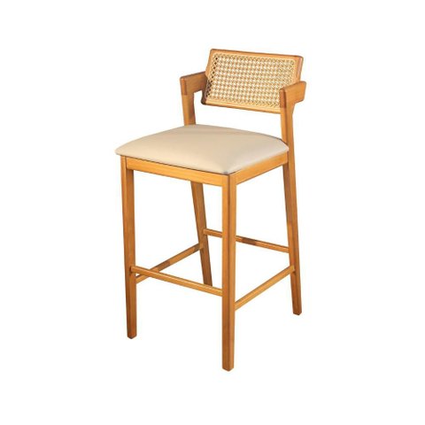 Banqueta Gavea - Madeira Maciça com Assento em Linho e Tela Sextavada - Távoli Decor