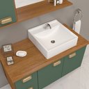 Ver imagem 3 de Conjunto Gabinete Banheiro Lisboa MDF 80cm com Cuba e Espelheira:Verde