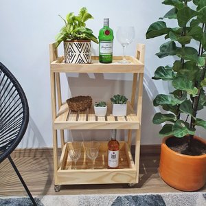 Carrinho Bar Stella 85A X 50L X 35P em Madeira de Pinus - NATURAL