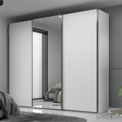 Guarda Roupa Casal 2,74m 3 Portas de Correr com Espelho Cor:branco