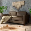 Ver imagem 1 de Sofá Sala de Estar Living 4 Lugares 280cm Presley Pés Madeira Couro Capuccino G52 - Gran Belo
