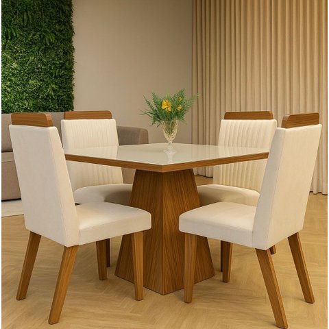 Conjunto Mesa Prada 0.90x0,090 com 4 Cadeiras Riviera Lj