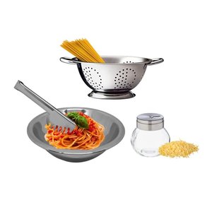 Conjunto para Massas Aço Inox Prime 4 Peças Escorredor Macarrão, Bowl, Pegador e Queijeira - Mundial