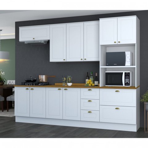 Cozinha Completa Modulada 5 Peças 10 Portas 4 Gavetas Emily Espresso Móveis Branco/HP/Nature
