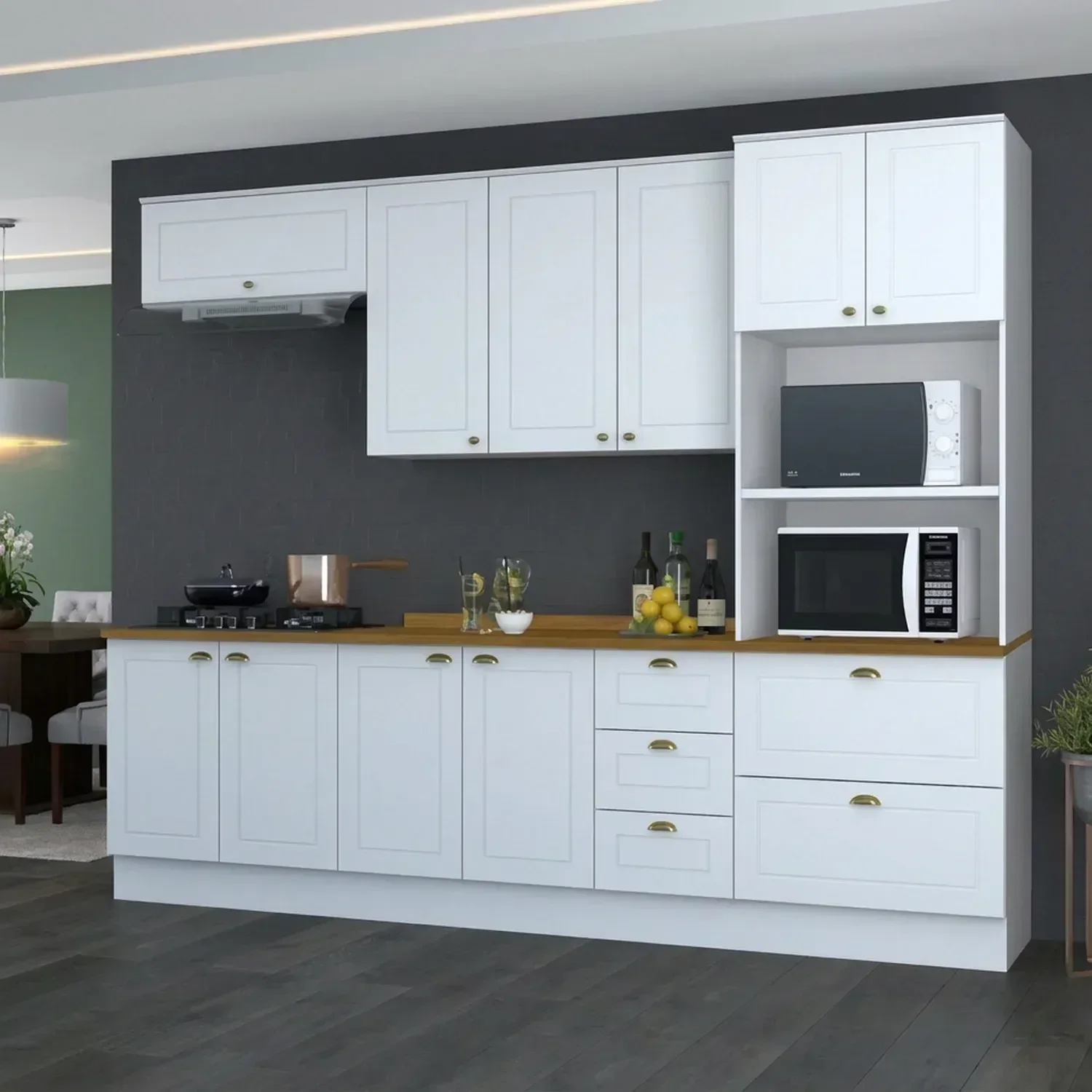 Cozinha Completa Modulada 5 Peças 10 Portas 4 Gavetas Emily Espresso Móveis Branco/HP/Nature