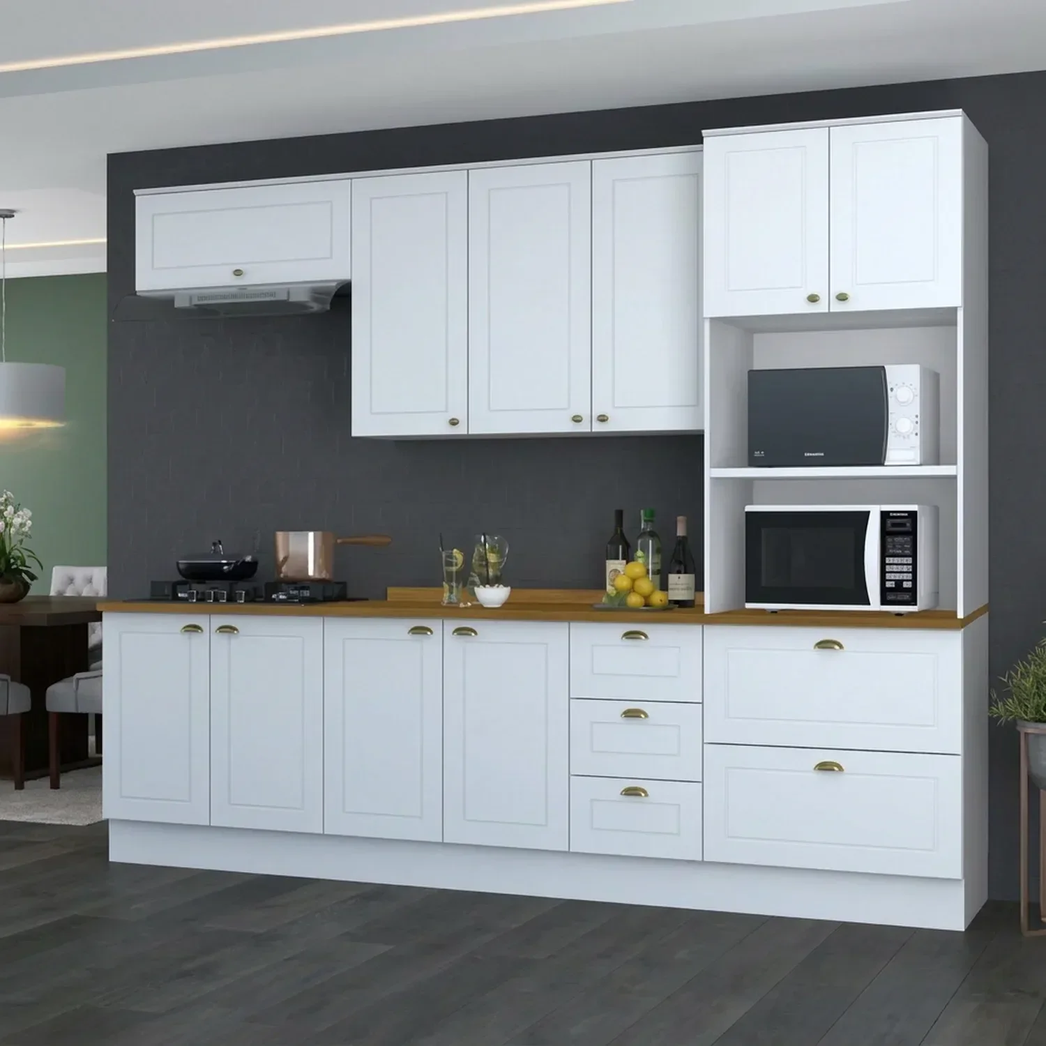 Cozinha Completa Modulada 5 Peças 10 Portas 4 Gavetas Emily Espresso Móveis Branco/HP/Nature