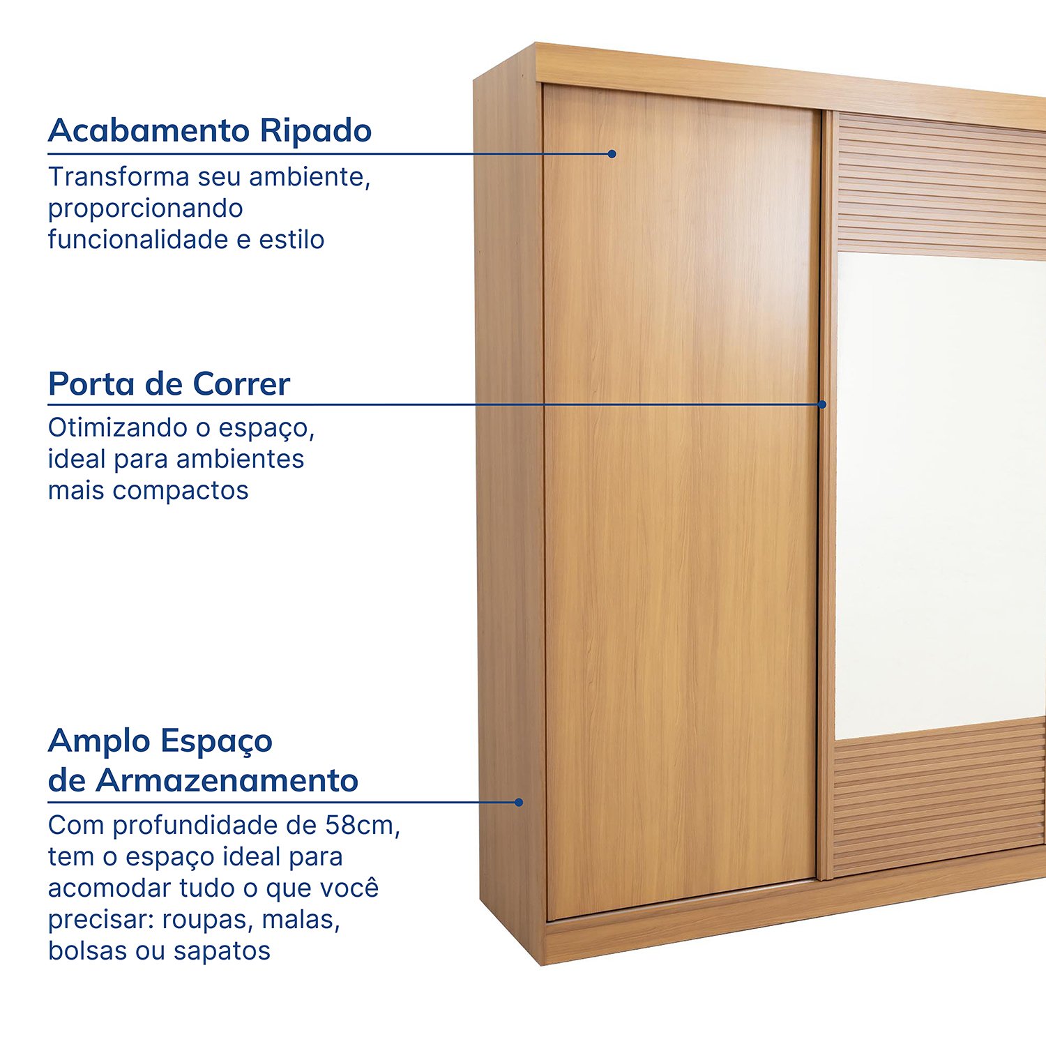 Guarda-roupa Casal 3 Portas de Correr 1 Porta com Espelho Samambaia Cabecasa Madeiramadeira - 4