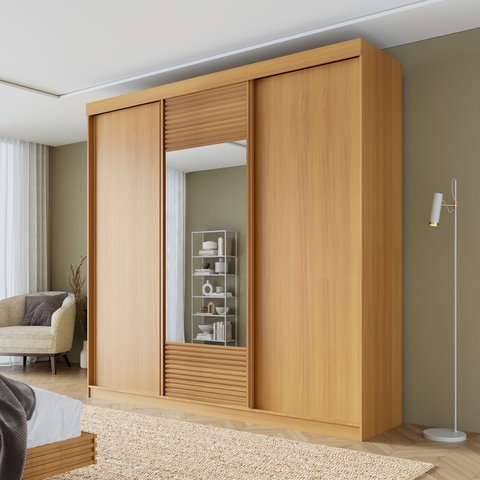 Guarda-roupa Casal 3 Portas de Correr 1 Porta com Espelho Samambaia CabeCasa MadeiraOriginals