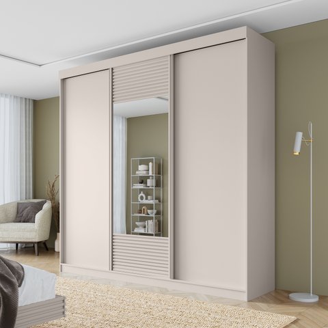 Guarda Roupa Casal 3 Portas de Correr 1 Porta com Espelho Samambaia CabeCasa MadeiraOriginals